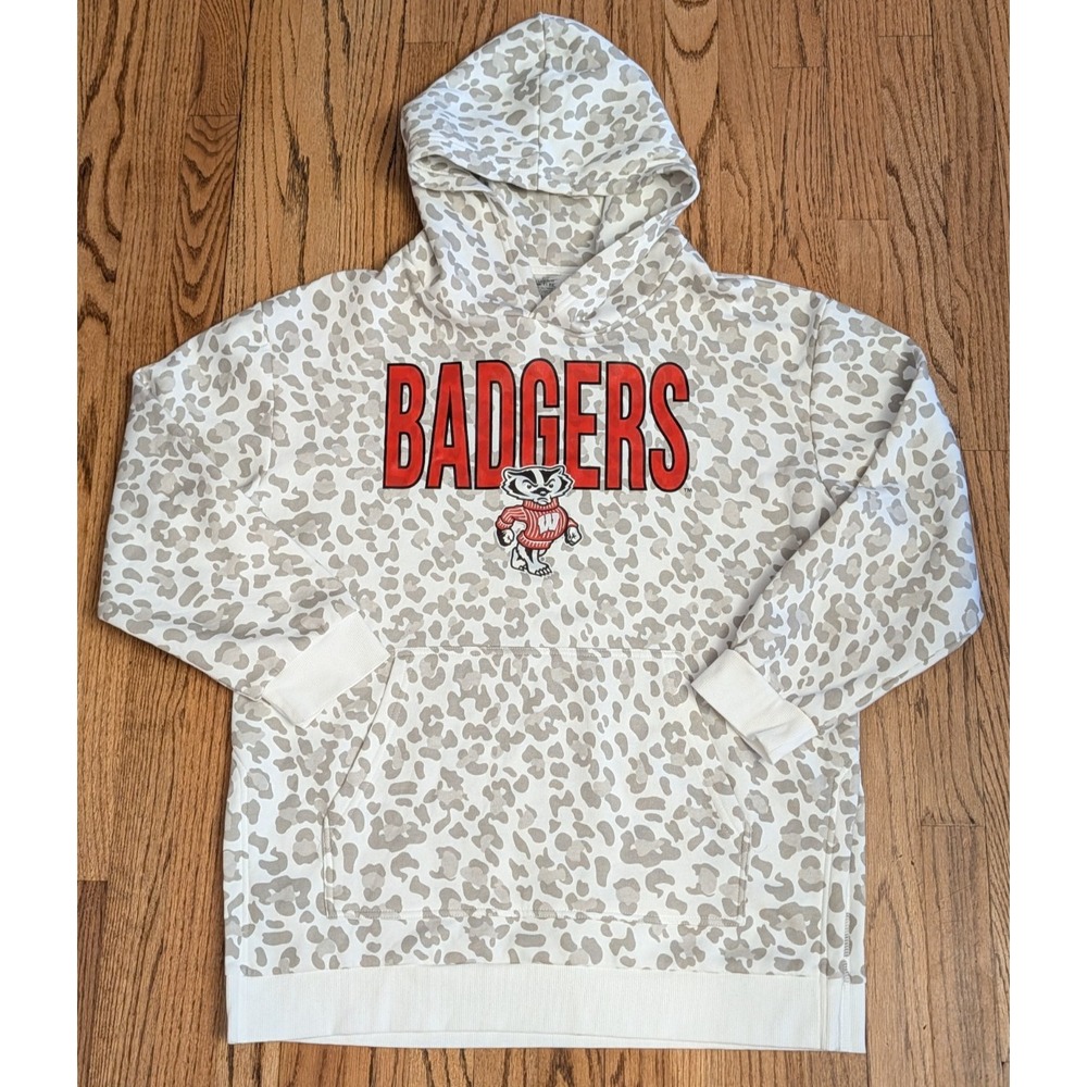 Wisconsin Badgers Leopard Print Hoodie Pullover Gameday Couture Women's L